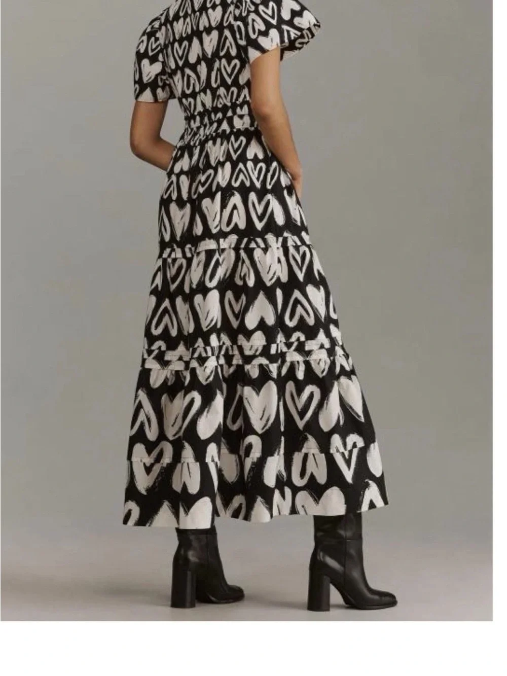 Anthropologie Somerset Maxi Dress Womens Black White Hearts w/Pockets - Picture 1 of 9